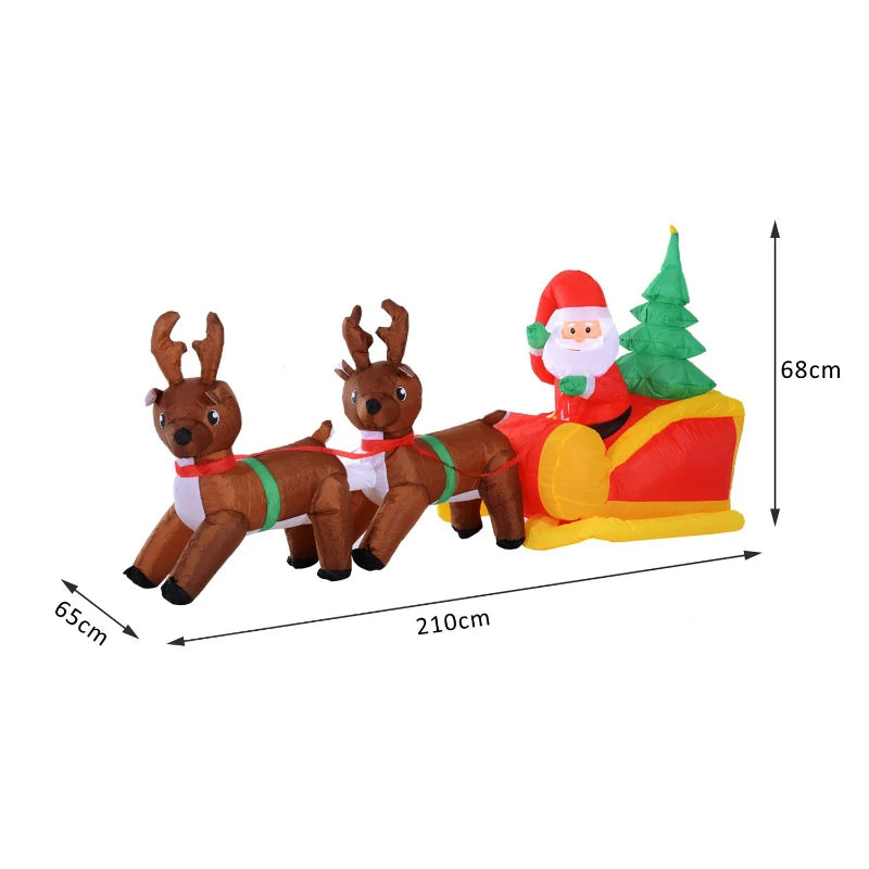 HOMCOM Christmas Inflatable Santa Sleigh with Reindeers 7ft