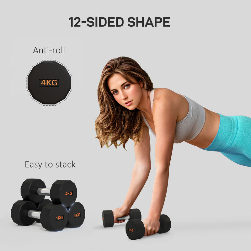 2 x 4kg SPORTNOW Dumbbells Weights Set with 12-Sided Shape and Non-Slip Grip