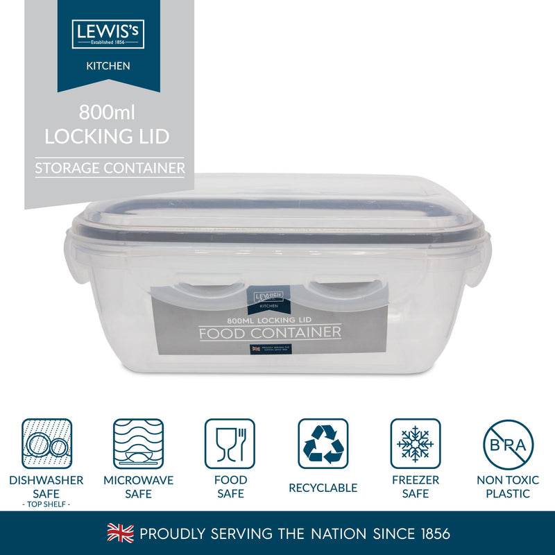 Lewis's Click Lock Rectangular Storage Container - 800ML