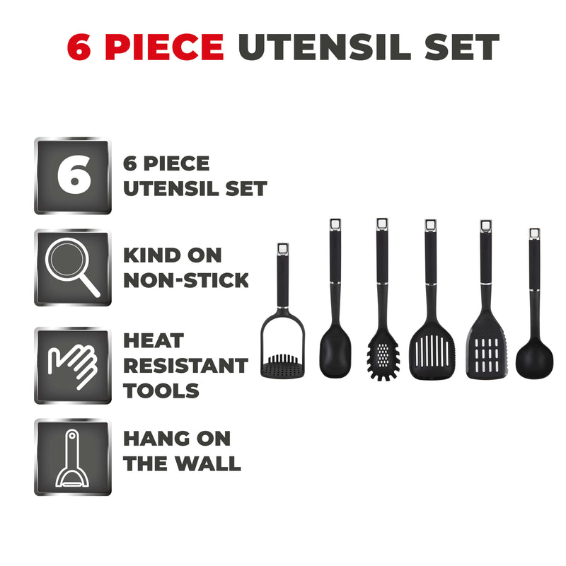 Tower Precision 6 Piece Utensil Set - Black