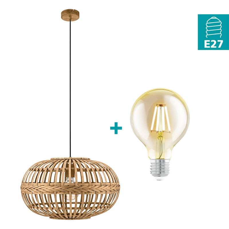 EGLO Amsfield Rattan Pendant Light Round - Brown