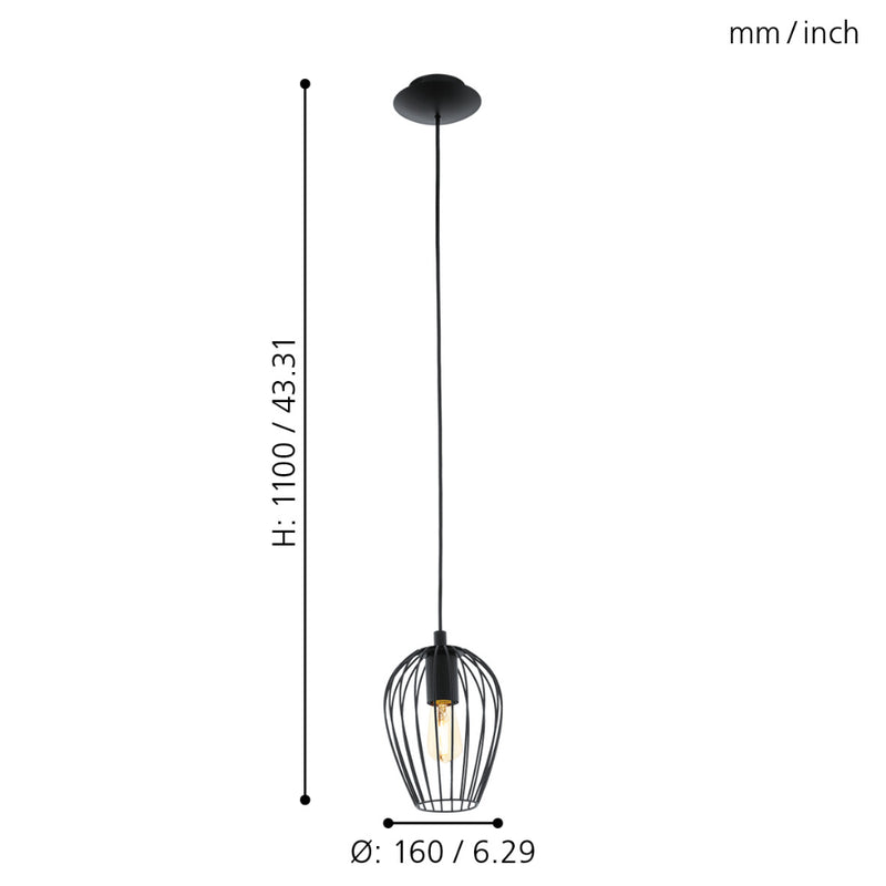 EGLO Newtown Vintage Pendant Light in Cage - Black