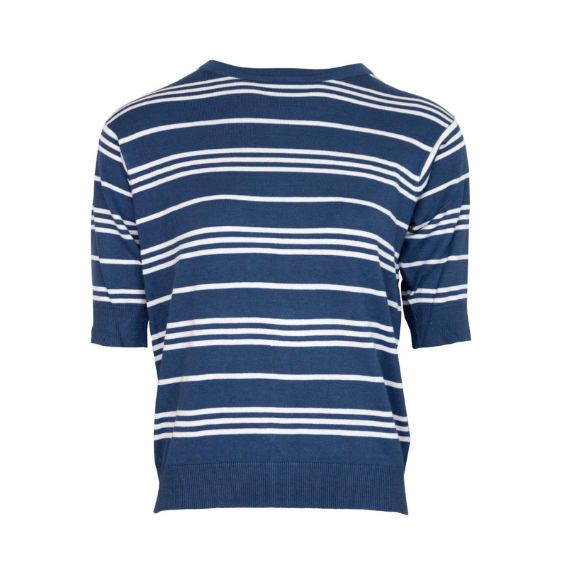 Plaited ¾ Sleeve Stripe Top - Navy & White