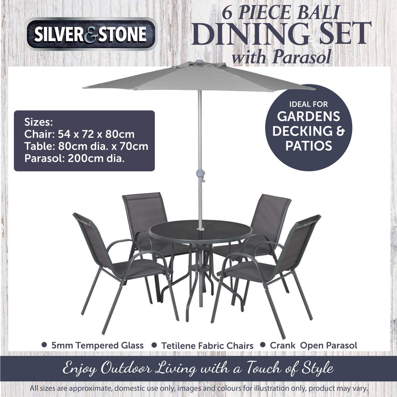 Bali Outdoor Dining Set with Parasol - Grey