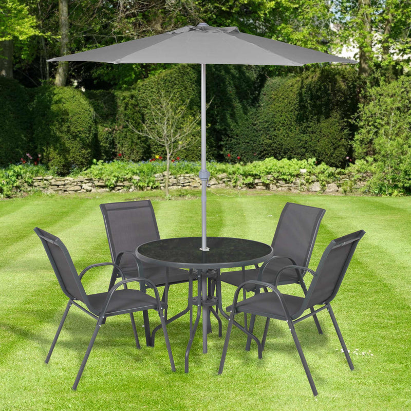 Bali Outdoor Dining Set with Parasol - Grey