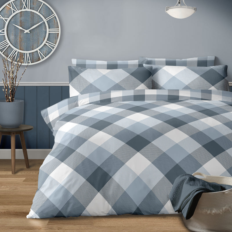 Lewis's Malvern Check Duvet Set - Blue