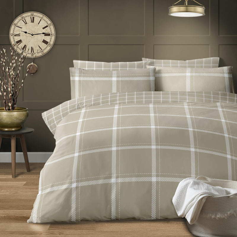 Lewis's Sherwood Check Duvet Set - Natural