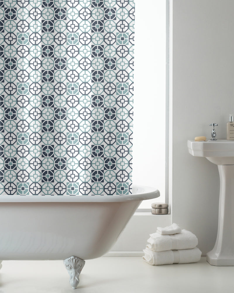 Country Club Shower Curtain with Hooks - Geometric Tiles