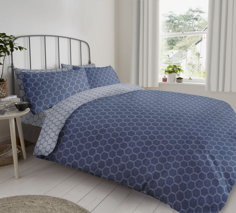 Lewis's Reversible Printed Bed In A Bag - Blue Honeycomb