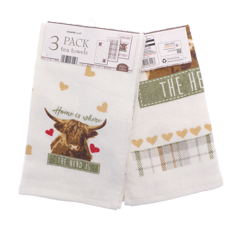 3pk Highland Herd Tea Towels