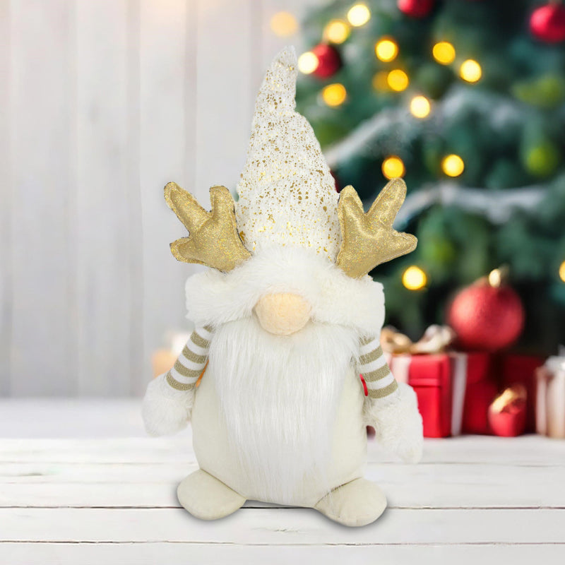 Sitting Santa Gonk With Antlers - Cream