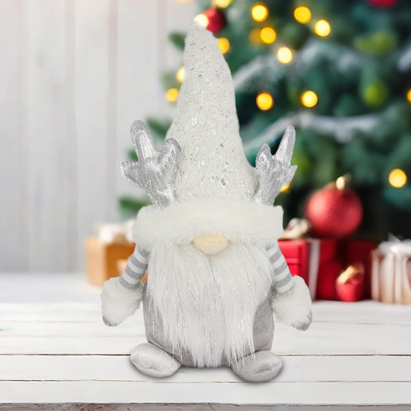 Sitting Santa Gonk With Antlers - White