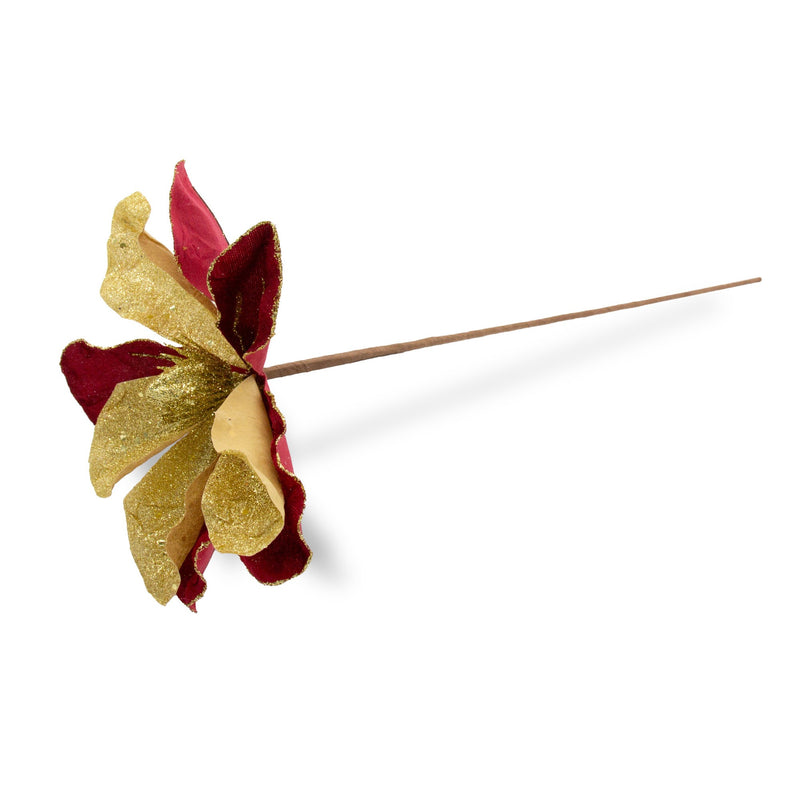 Velvet Flower Pick - Red/Gold