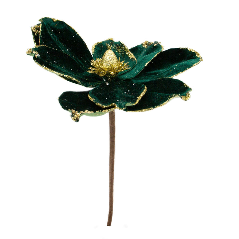 Velvet Magnolia Flower Pick - Green