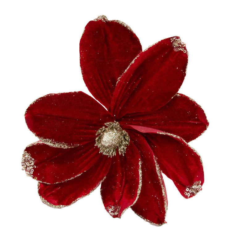 Velvet Magnolia Flower Pick - Red