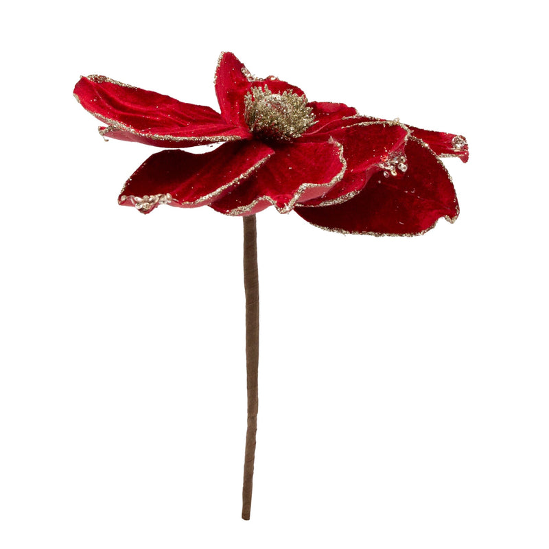 Velvet Magnolia Flower Pick - Red