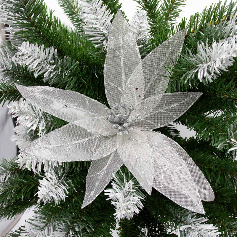 Glitter Poinsettia Pick - Silver