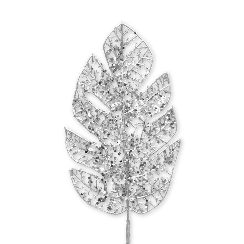 Palm Leaf Glitter Pick - Silver