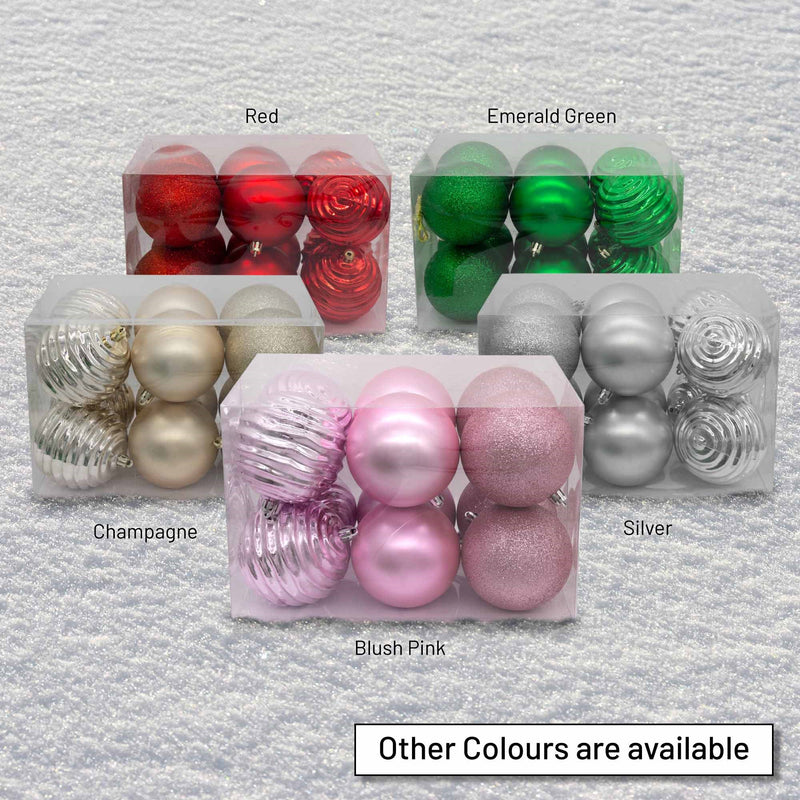 12pc Christmas Baubles Glitter / Matt / Shiny - Silver