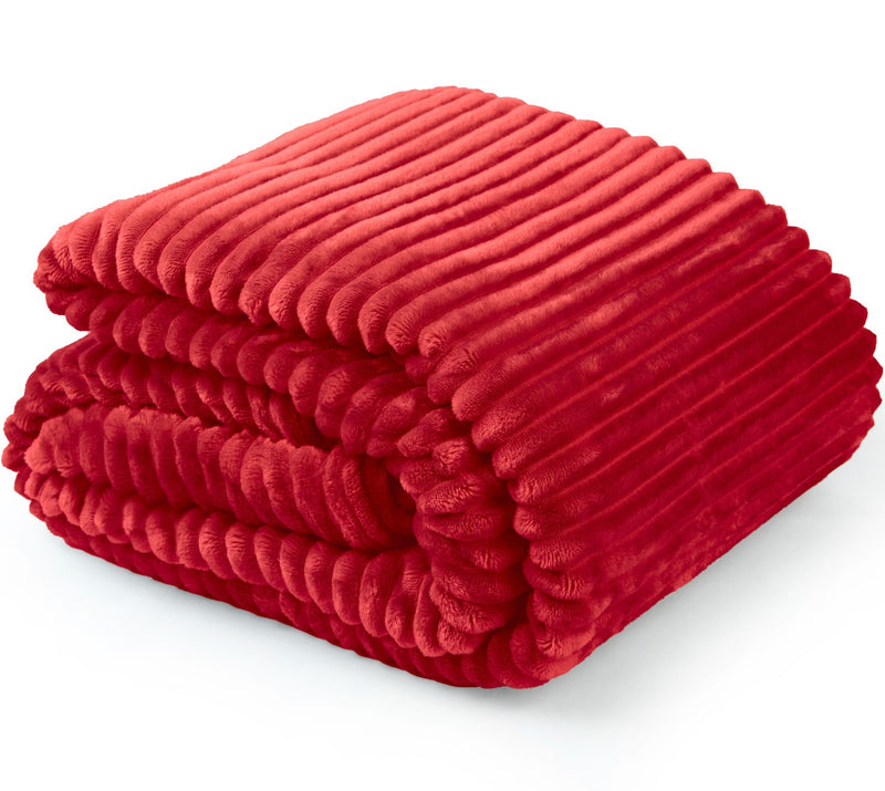 Dakota Ribbed Soft Touch Fleece Throw - Red