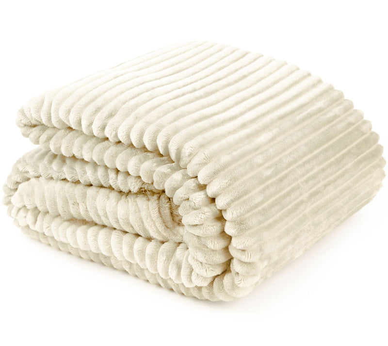 Dakota Ribbed Soft Touch Fleece Throw - Cream