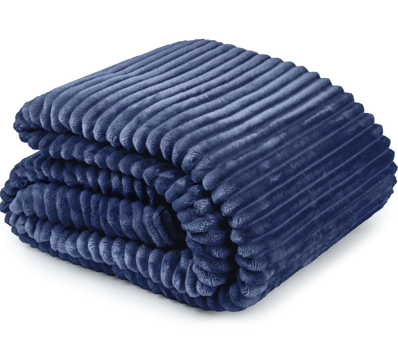 Dakota Ribbed Soft Touch Fleece Throw - Navy