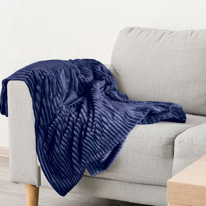 Dakota Ribbed Soft Touch Fleece Throw - Navy