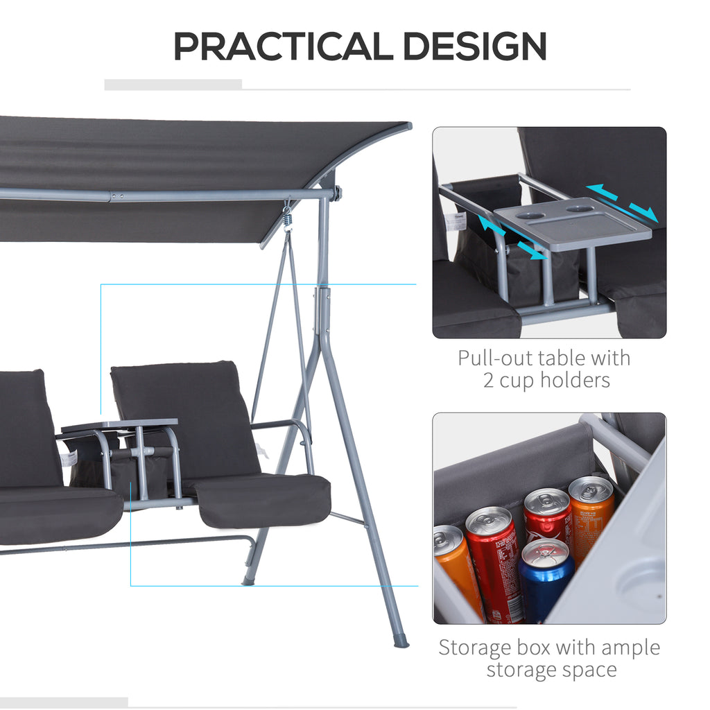 Outsunny 2 Person Covered Patio Swing With Pivot Table And Storage Conso