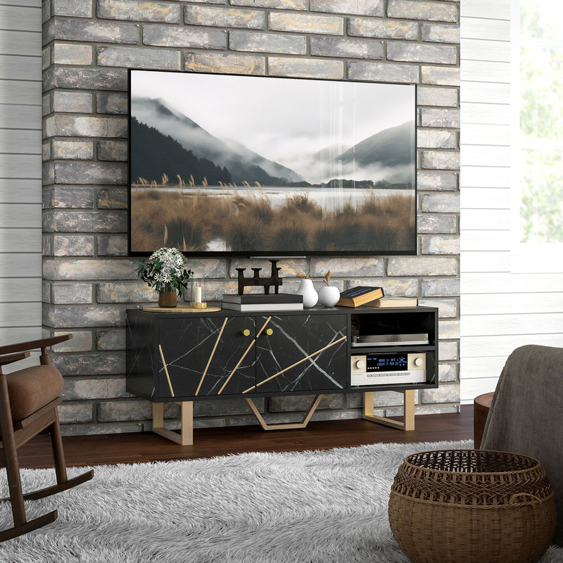 HOMCOM TV Unit for Living Room, TV Stand, Black Marble