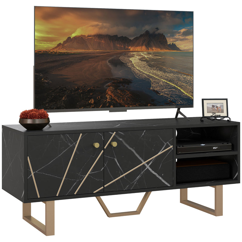 HOMCOM TV Unit for Living Room, TV Stand, Black Marble