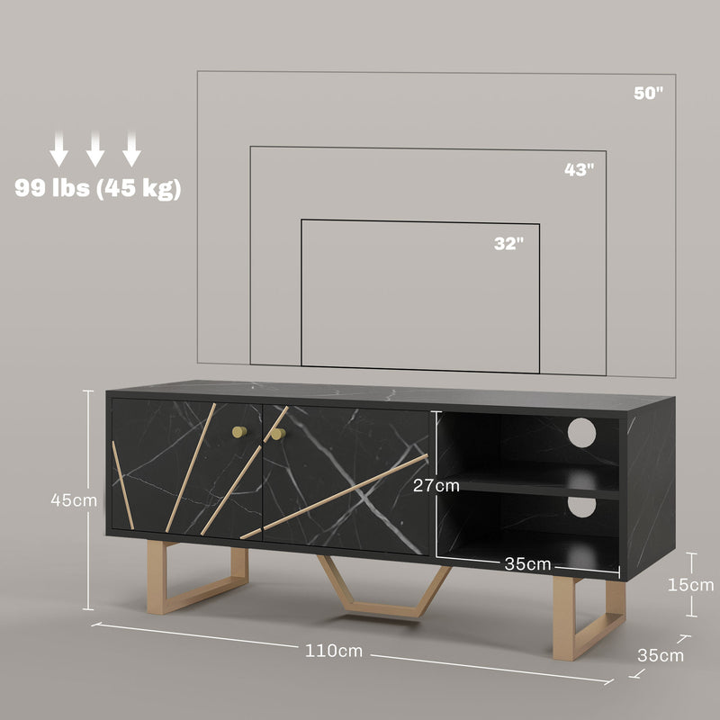 HOMCOM TV Unit for Living Room, TV Stand, Black Marble