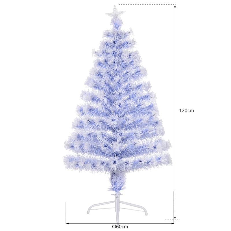 HOMCOM Christmas Fibre Optic White Tree 4' with 26 Multi Lights