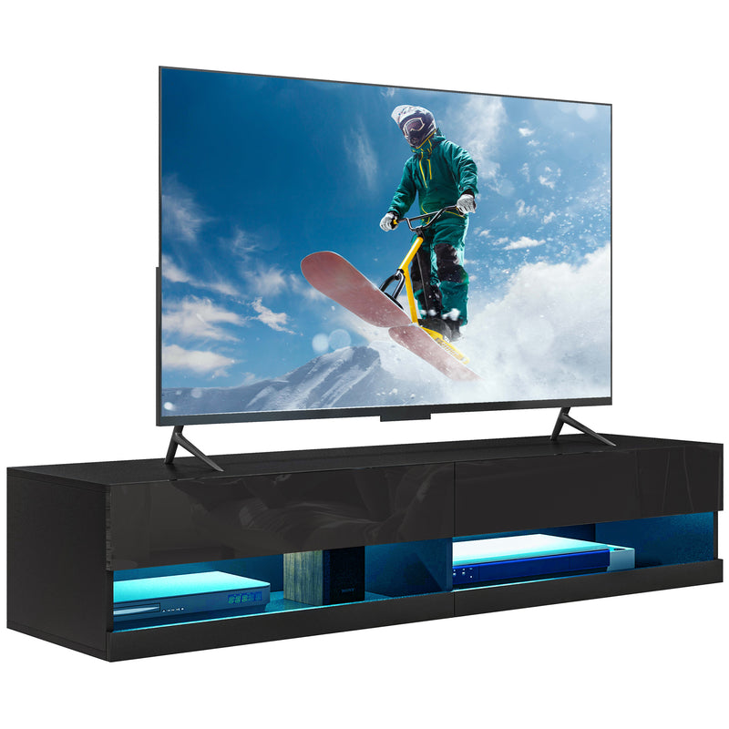 HOMCOM High Gloss TV Stand Unit Wall Mounted with LED Lights, Black