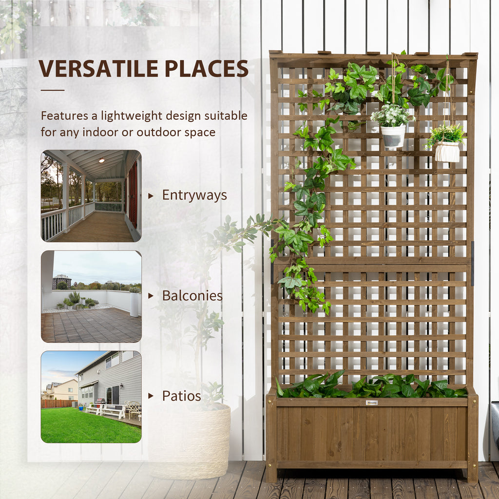 Outsunny Wooden Trellis Planter with Drain Holes, Raised Beds for Gard