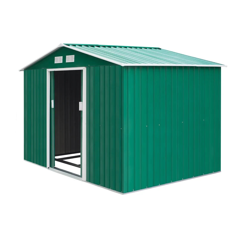 Outsunny  Galvanised Metal Garden Shed   9ft  X 6ft - Green