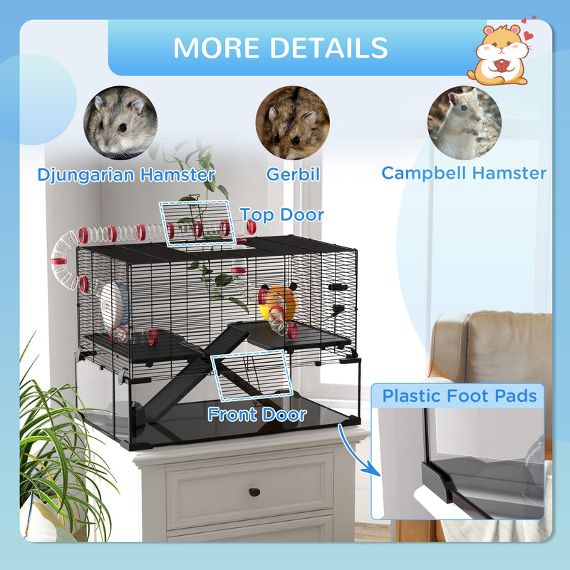 PawHut Hamster Cage w/ Tunnels, Tubes, Ramps, Platforms, Hut