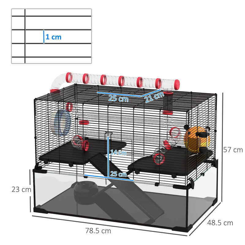 PawHut Hamster Cage w/ Tunnels, Tubes, Ramps, Platforms, Hut