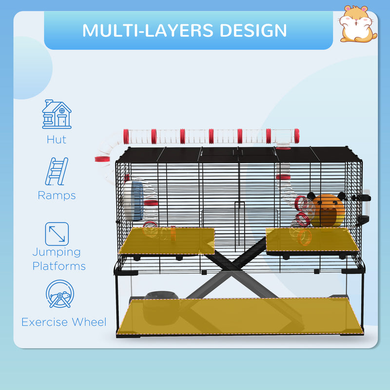 PawHut Hamster Cage w/ Tunnels, Tubes, Ramps, Platforms, Hut