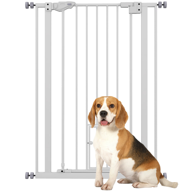 PawHut Extra Tall Dog Gate with Cat Door Auto Close for Stairs 74-80 cm Wide