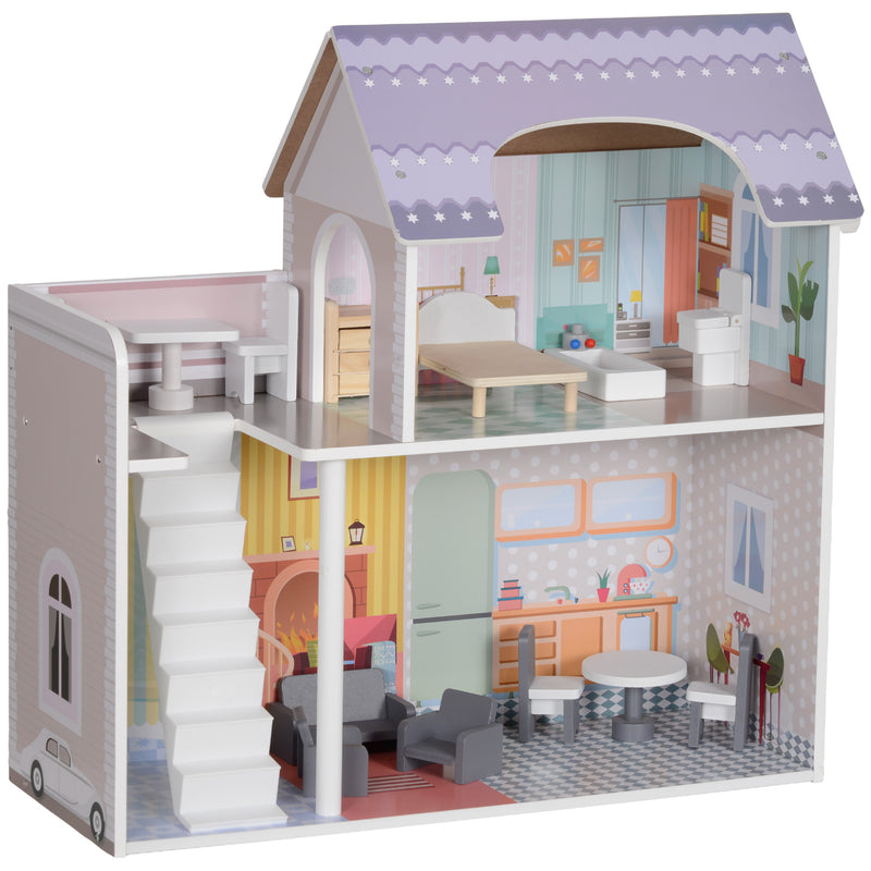 AIYAPLAY 2 Storey Dolls House with 13 Pieces Furniture & Accessories