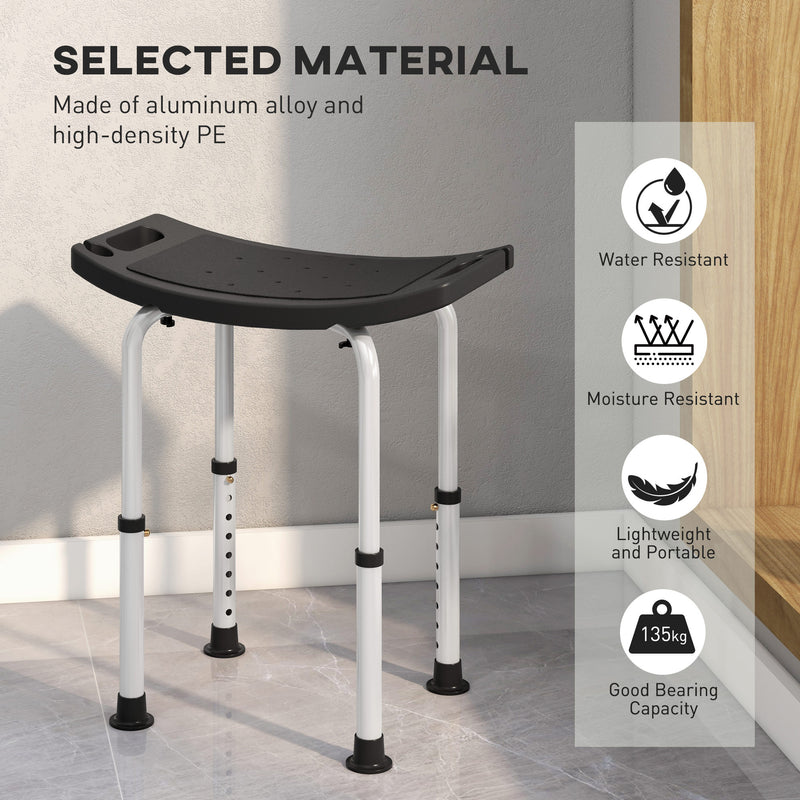 Height Adjustable Shower Stool w/ Non-Slip Foot Pads for Elderly Disabled Black