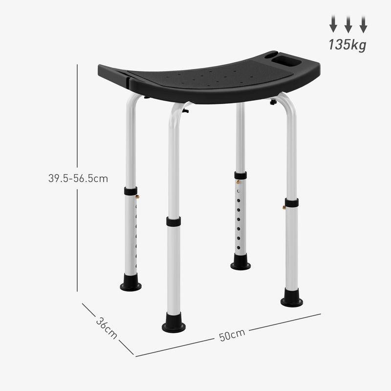 Height Adjustable Shower Stool w/ Non-Slip Foot Pads for Elderly Disabled Black