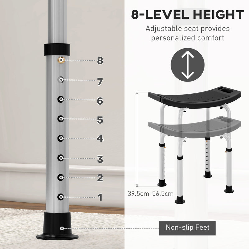 Height Adjustable Shower Stool w/ Non-Slip Foot Pads for Elderly Disabled Black