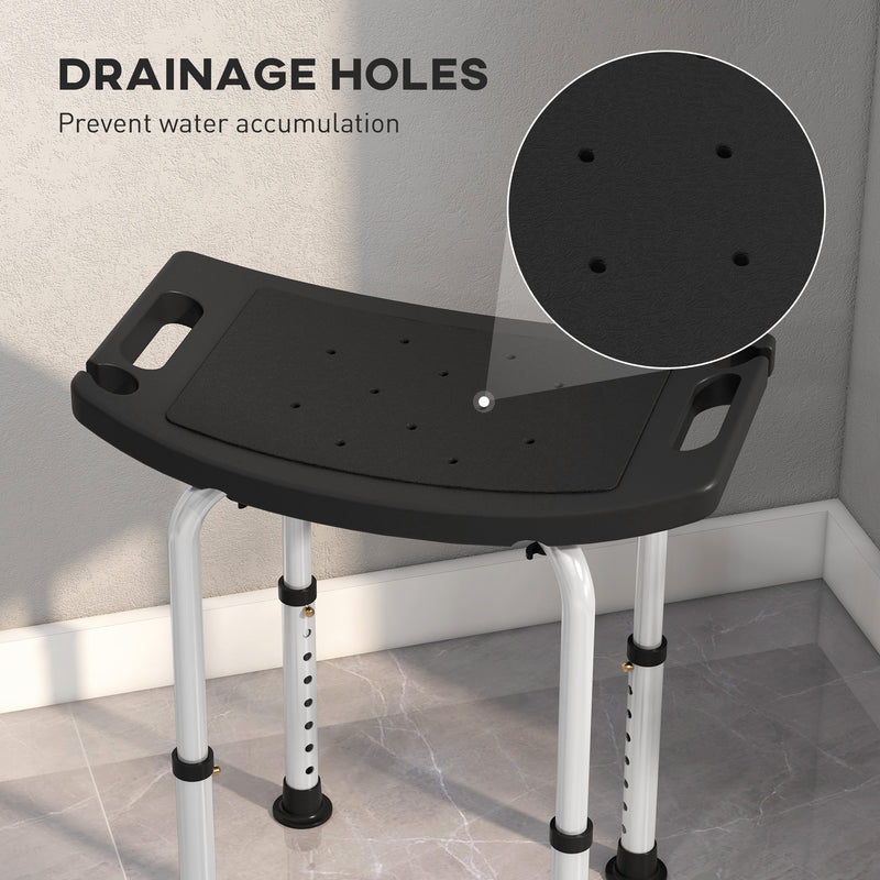 Height Adjustable Shower Stool w/ Non-Slip Foot Pads for Elderly Disabled Black