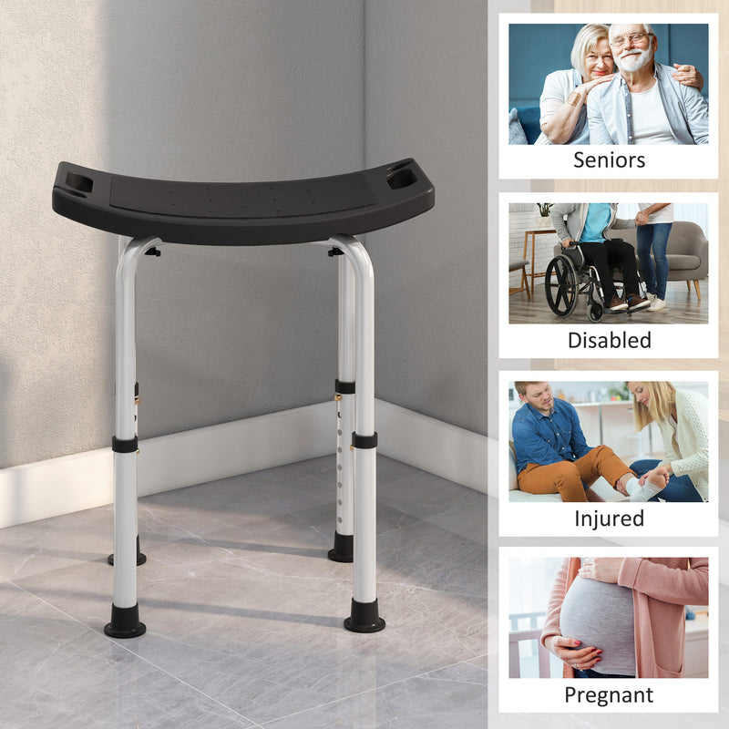 Height Adjustable Shower Stool w/ Non-Slip Foot Pads for Elderly Disabled Black