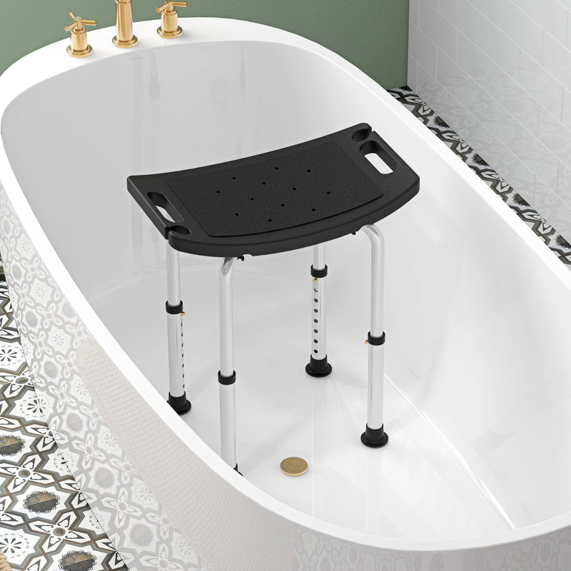 Height Adjustable Shower Stool w/ Non-Slip Foot Pads for Elderly Disabled Black