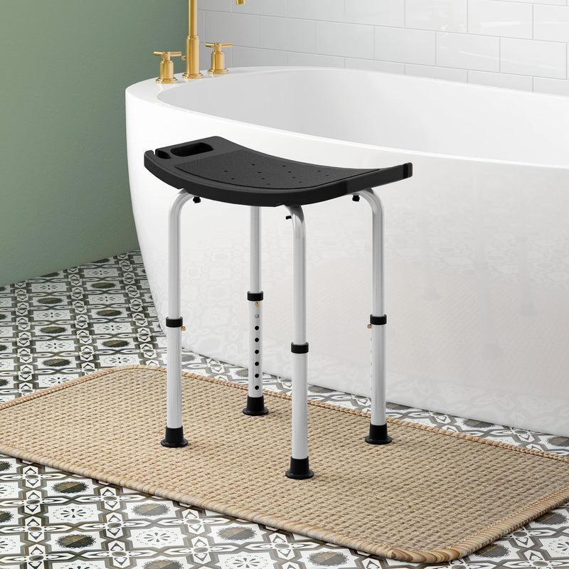 Height Adjustable Shower Stool w/ Non-Slip Foot Pads for Elderly Disabled Black