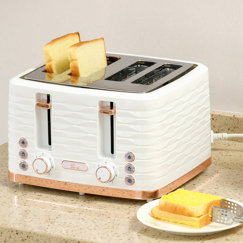 HOMCOM Toaster with 4 Slot, 7 Browning Levels, 1600W, Ripple