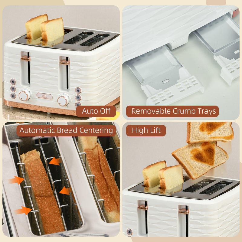 HOMCOM Toaster with 4 Slot, 7 Browning Levels, 1600W, Ripple