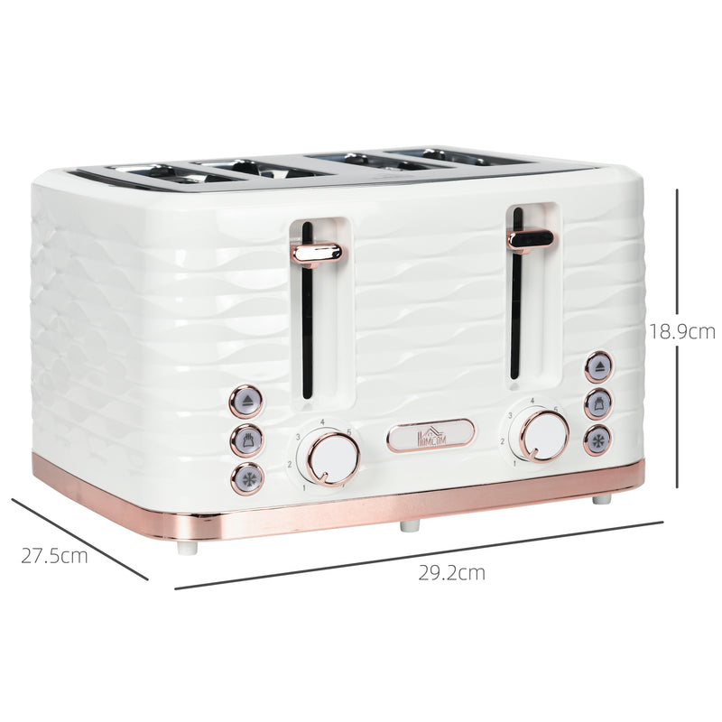 HOMCOM Toaster with 4 Slot, 7 Browning Levels, 1600W, Ripple